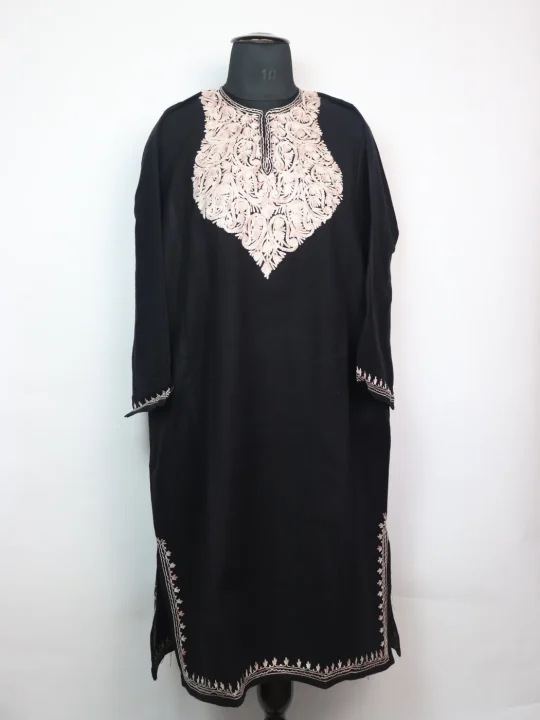 Kashmiri Pheran in Black Cashmilon with Aari Embroidery | Khadija