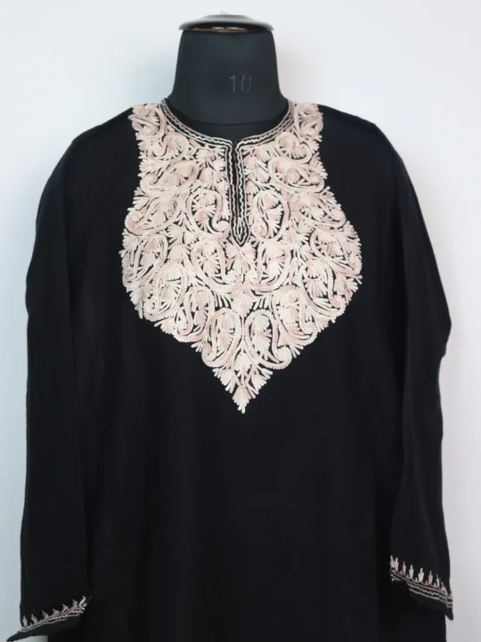 Kashmiri Pheran in Black Cashmilon with Aari Embroidery | Khadija - Image 2