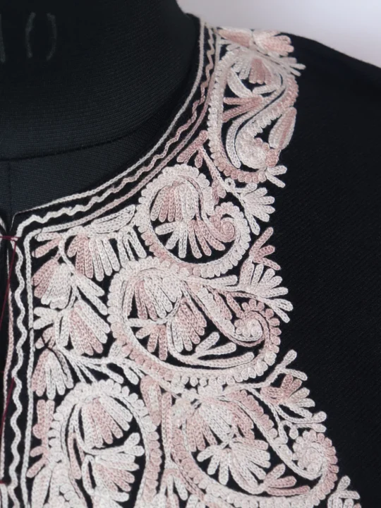 Kashmiri Pheran in Black Cashmilon with Aari Embroidery | Khadija - Image 3