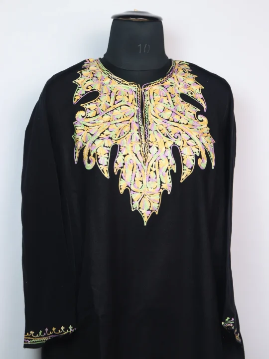 Kashmiri Pheran Nabeela in Cashmilon with Aari Embroidery | Black - Image 2
