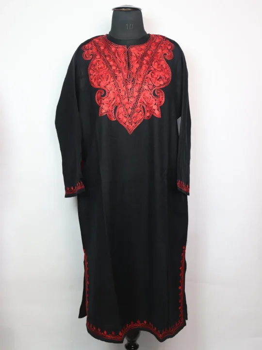 Kashmiri Pheran in Black Cashmilon with Aari Embroidery | Bushra