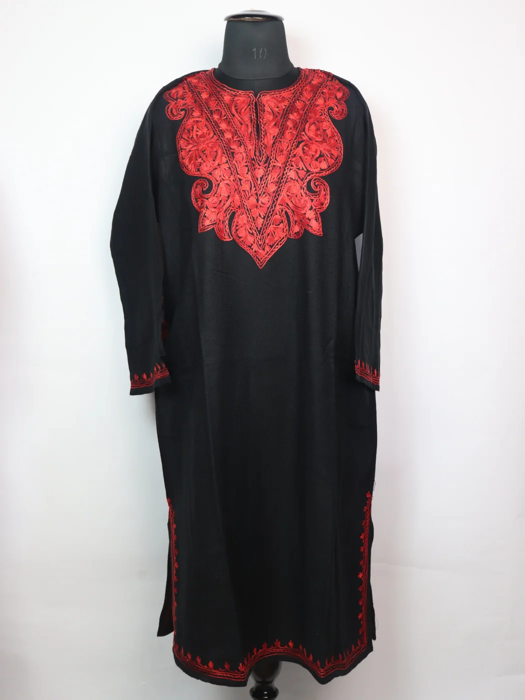 Kashmiri Pheran in Black Cashmilon with Aari Embroidery | Bushra