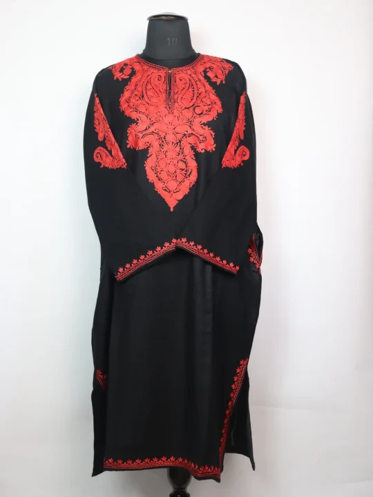 Black Kashmiri Pheran Munaza in Cashmilon with Aari Embroidered Sleeve Boothi