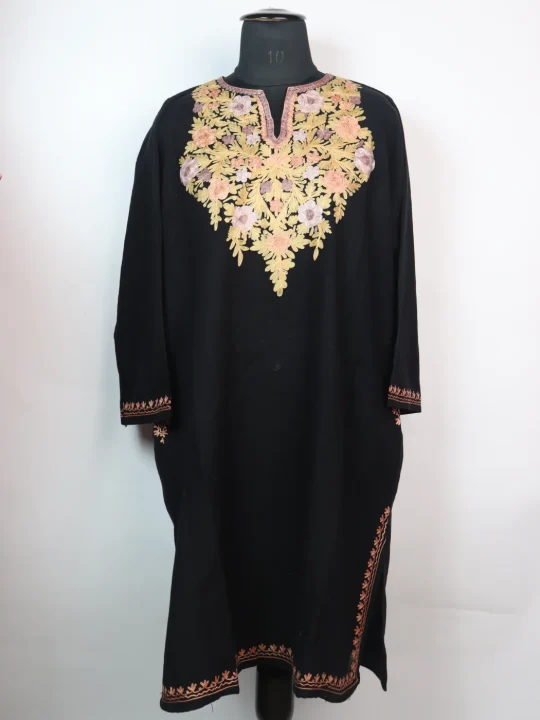 Haneen Kashmiri Pheran in Black Cashmilon with Aari Embroidery