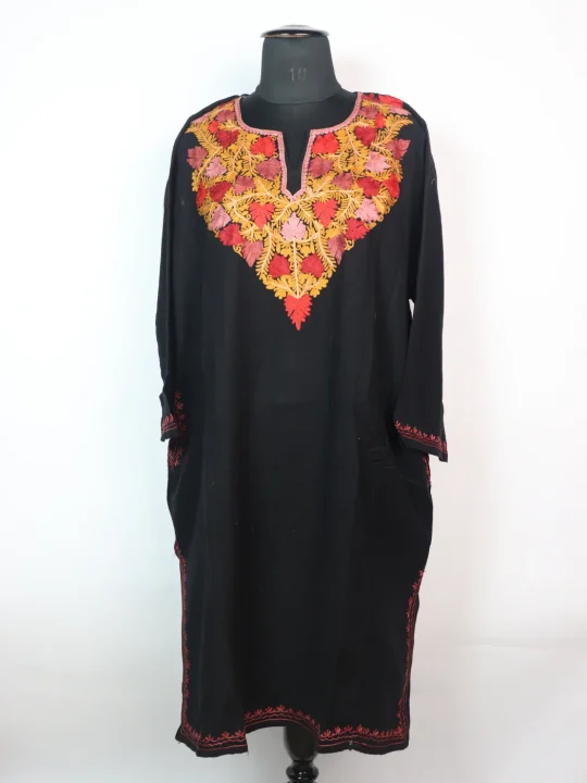 Lubna Kashmiri Pheran in Black Cashmilon with Aari Embroidery