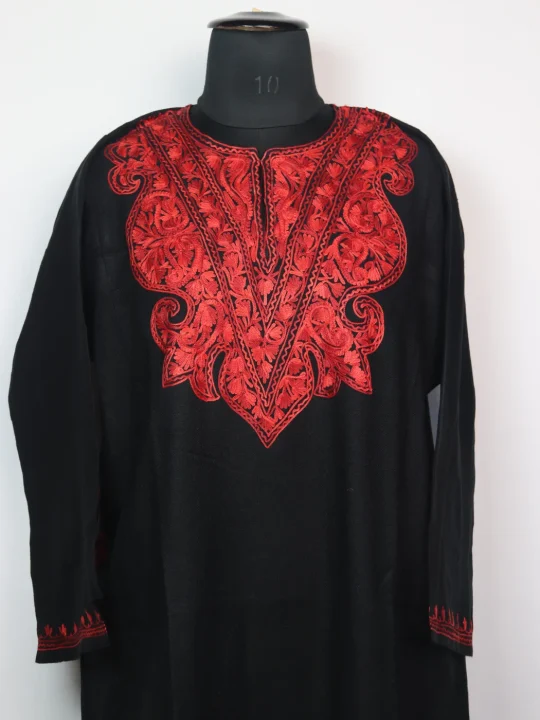 Kashmiri Pheran in Black Cashmilon with Aari Embroidery | Bushra - Image 2