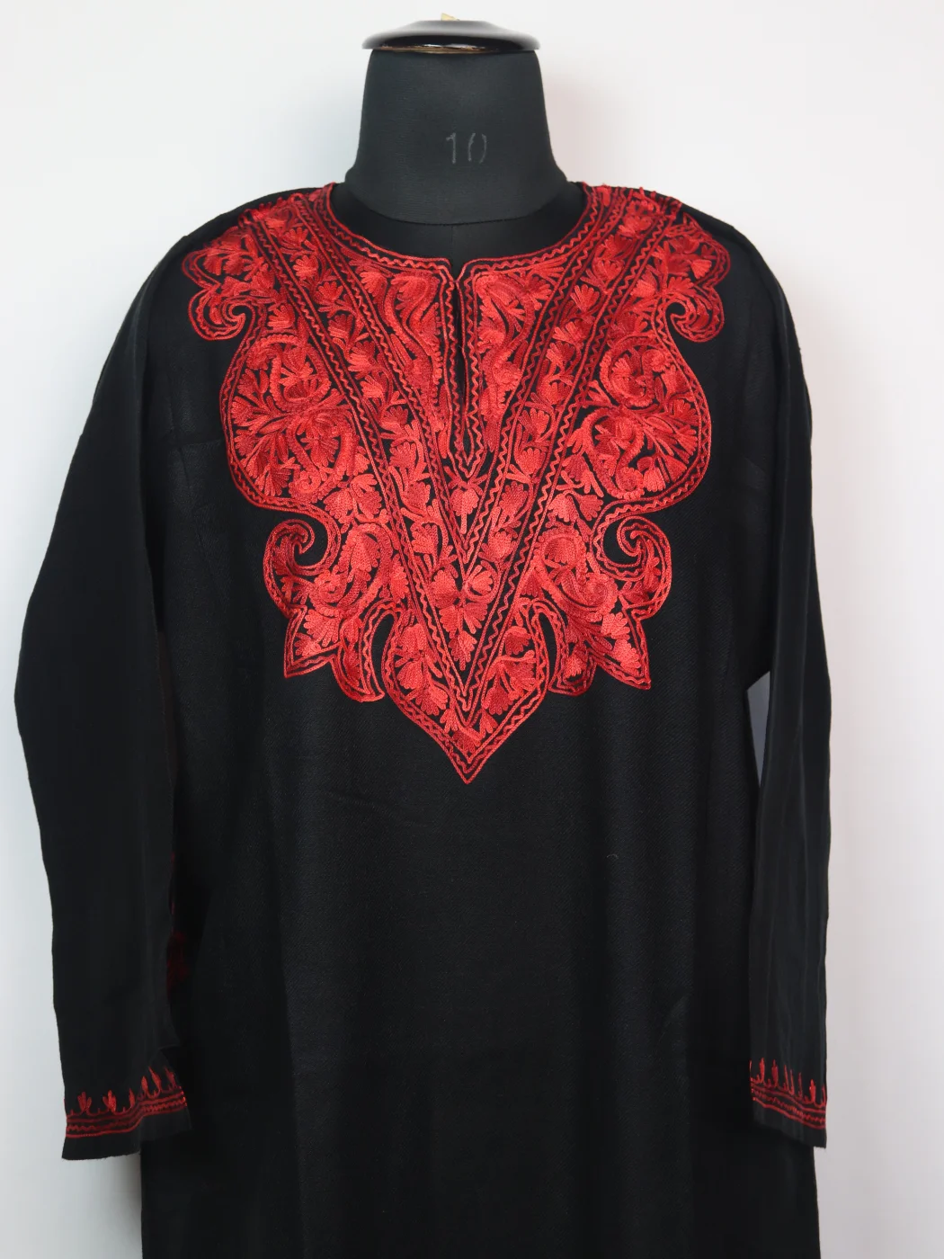 Kashmiri Pheran in Black Cashmilon with Aari Embroidery | Bushra - Image 2