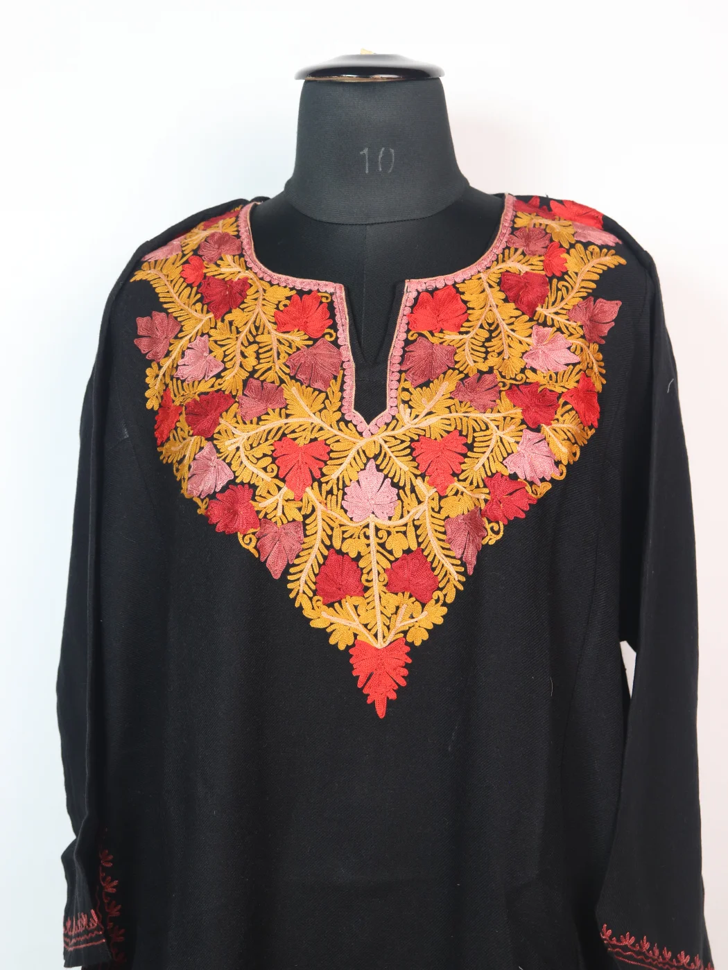 Lubna Kashmiri Pheran in Black Cashmilon with Aari Embroidery - Image 2