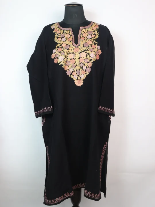 Kashmiri Pheran in Black Cashmilon with Aari Embroidery | Afsheen