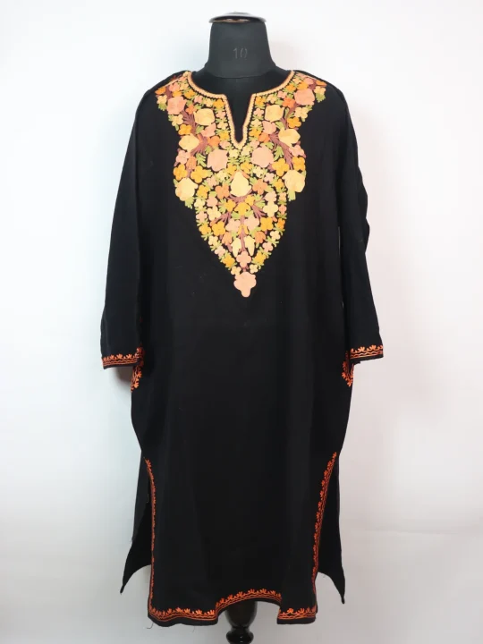 Mahjabeen Kashmiri Pheran  with Aari Embroidery in Black Cashmilon
