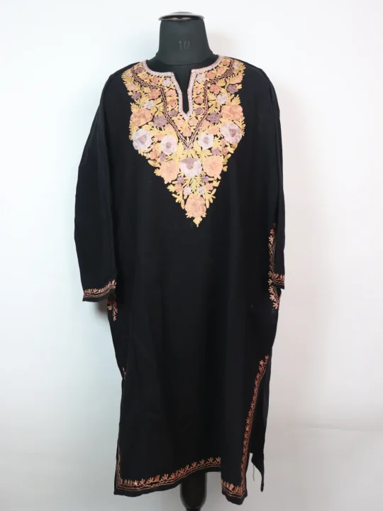 Black Kashmiri Pheran in Cashmilon with Aari Embroidery | Naheeda