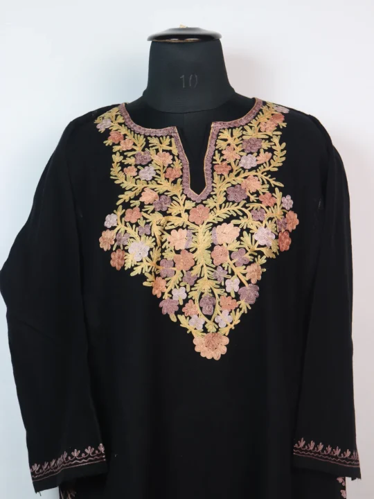 Kashmiri Pheran in Black Cashmilon with Aari Embroidery | Afsheen - Image 2
