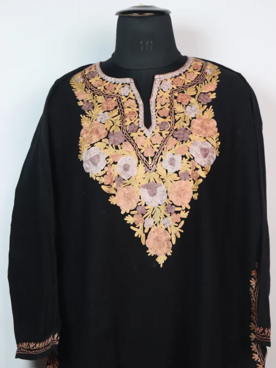 Black Kashmiri Pheran in Cashmilon with Aari Embroidery | Naheeda - Image 2