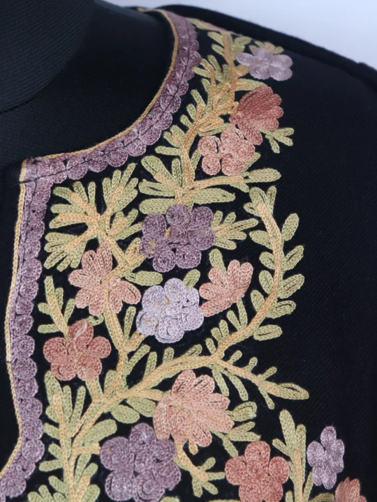 Kashmiri Pheran in Black Cashmilon with Aari Embroidery | Afsheen - Image 3
