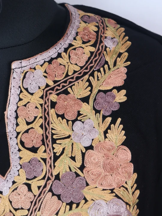 Black Kashmiri Pheran in Cashmilon with Aari Embroidery | Naheeda - Image 3