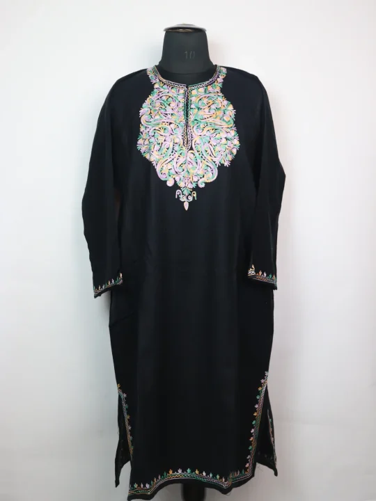 Lubna Kashmiri Pheran Aari Embroidered in Black Cashmilon