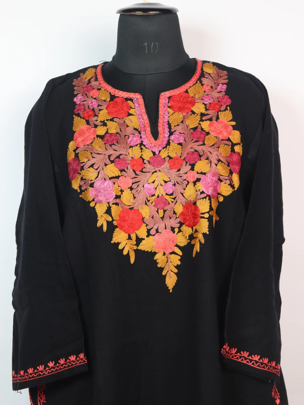 Kashmiri Pheran Nuzhat with Aari Embroidery in Black Cashmilon - Image 2