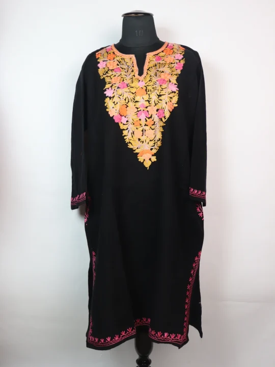 Kashmiri Pheran Maliha in Black Cashmilon with Aari Embroidery