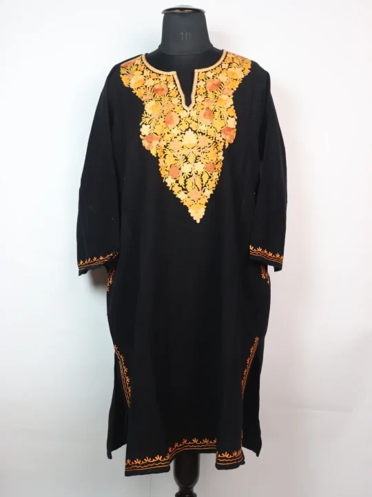 Kashmiri Pheran Ruksaan in Black Cashmilon with Aari Embroidery