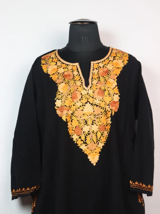 Kashmiri Pheran Ruksaan in Black Cashmilon with Aari Embroidery - Image 2