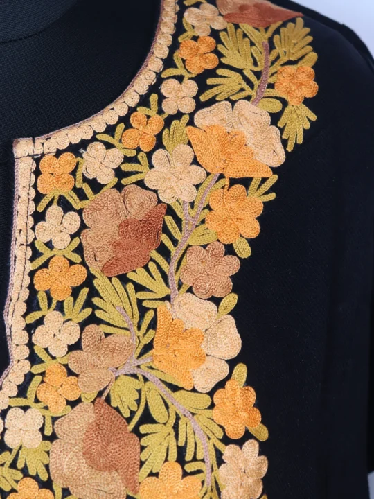 Kashmiri Pheran Ruksaan in Black Cashmilon with Aari Embroidery - Image 3