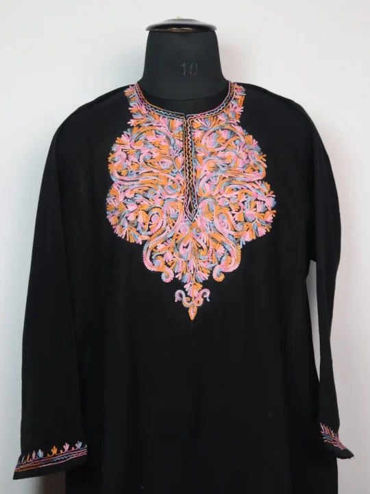 Kashmiri Pheran in Black Cashmilon with Aari Embroidery | Salma - Image 2