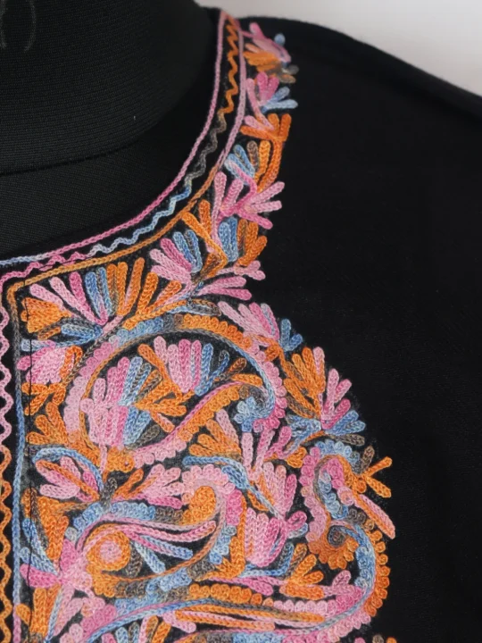 Kashmiri Pheran in Black Cashmilon with Aari Embroidery | Salma - Image 3