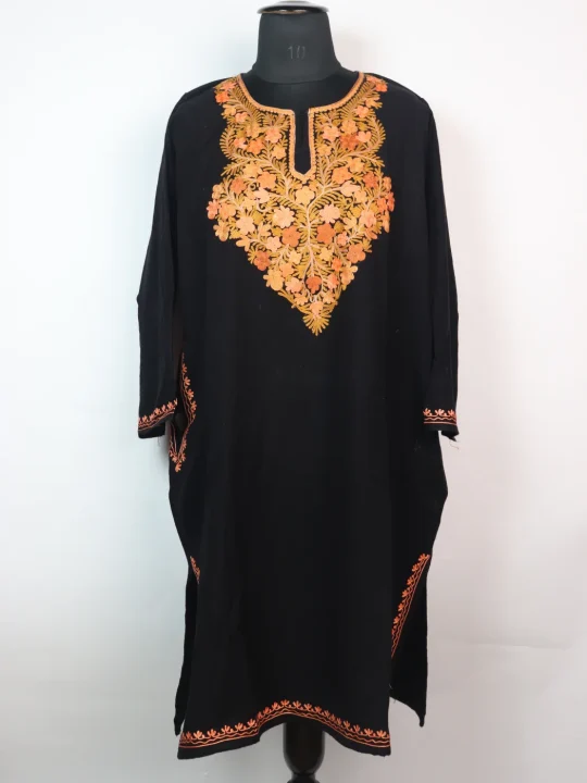 Kashmiri Pheran in Black Cashmilon with Aari Embroidery | Misba