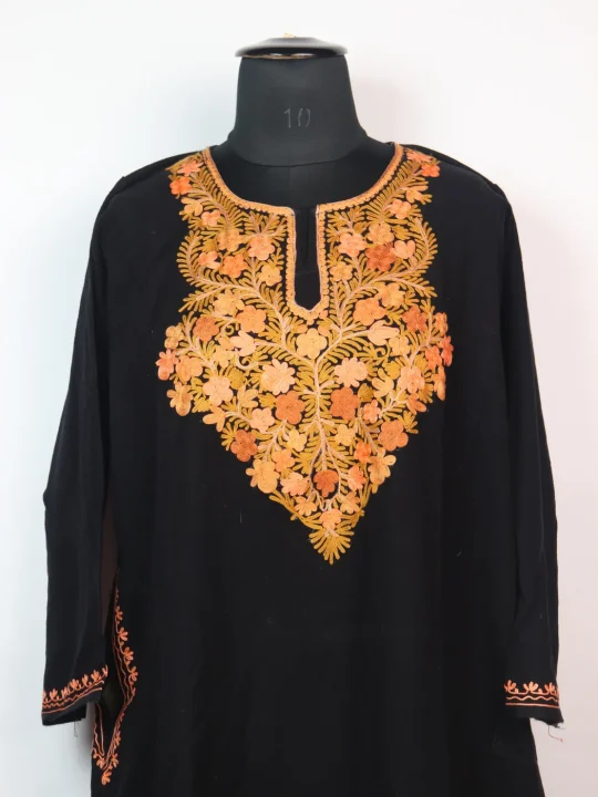Kashmiri Pheran in Black Cashmilon with Aari Embroidery | Misba - Image 2