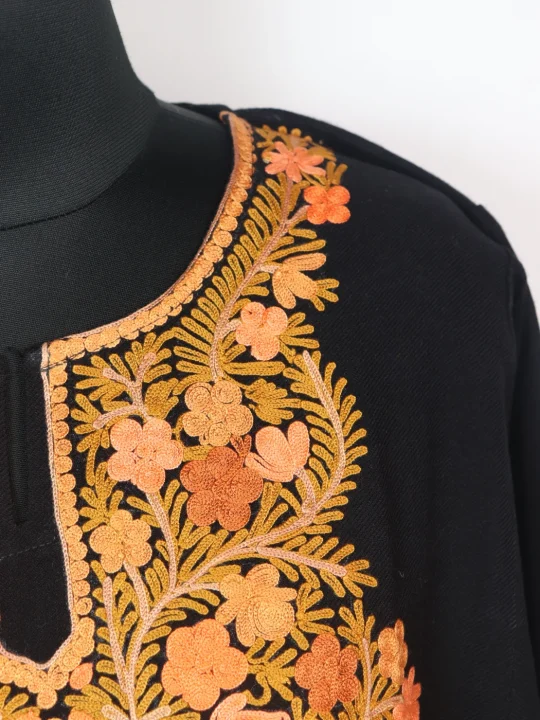 Kashmiri Pheran in Black Cashmilon with Aari Embroidery | Misba - Image 3