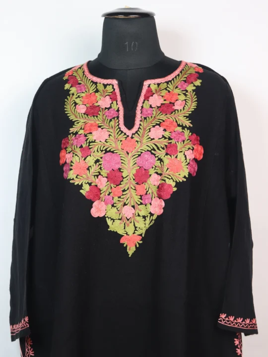 Rukhsar Kashmiri Pheran with Aari Embroidery in Black Cashmilon - Image 2