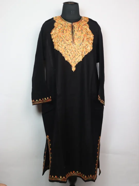 Nausheen Kashmiri Pheran in Black Cashmilon with Aari Embroidery