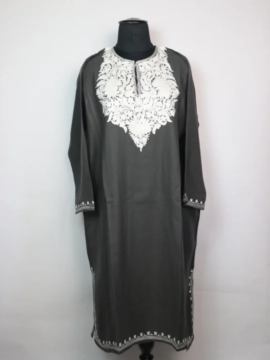Asma Kashmiri Pheran in Grey Cashmilon with Aari Embroidery