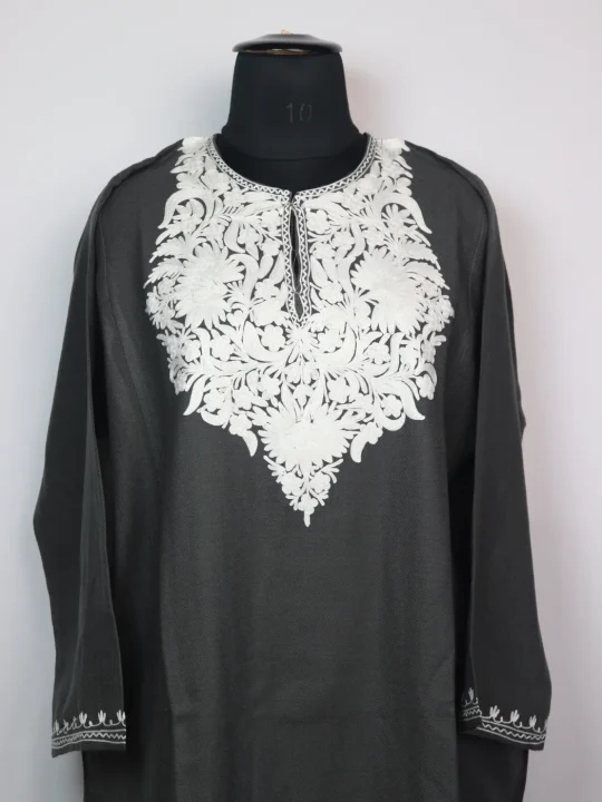 Asma Kashmiri Pheran in Grey Cashmilon with Aari Embroidery - Image 2