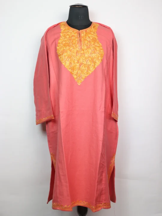 Yumna Kashmiri Pheran in Cashmilon with Aari Embroidery | Pink