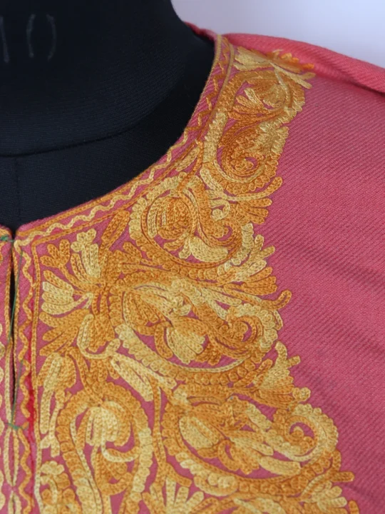 Yumna Kashmiri Pheran in Cashmilon with Aari Embroidery | Pink - Image 3