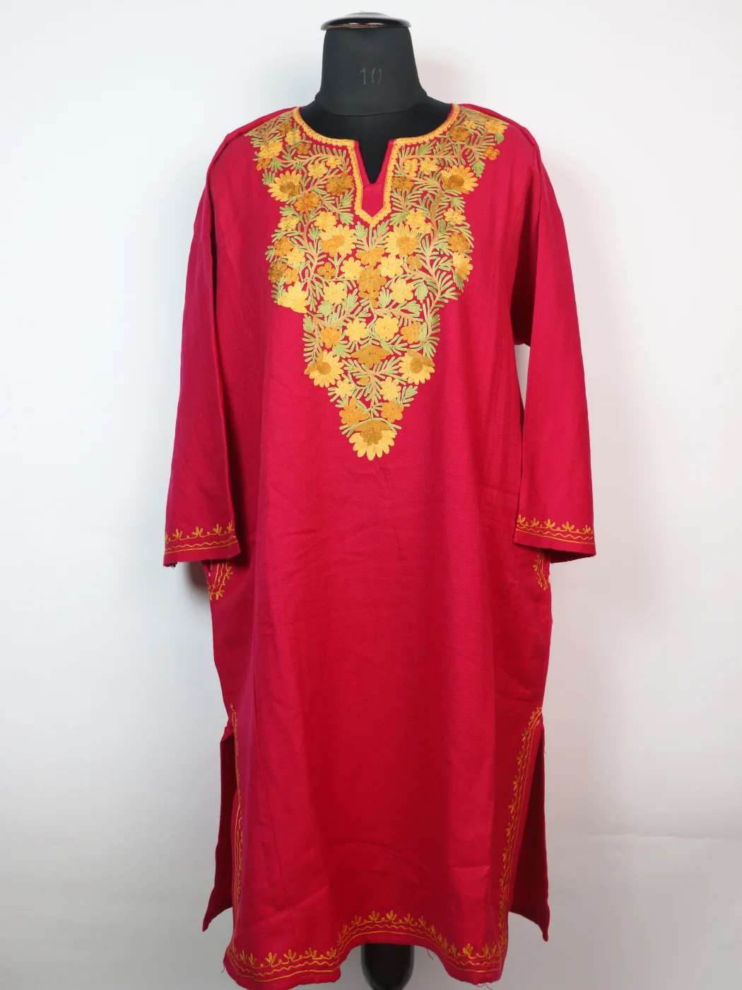 Rani Kashmiri Pheran With Aari Embroidery in Cashmilon | Pink
