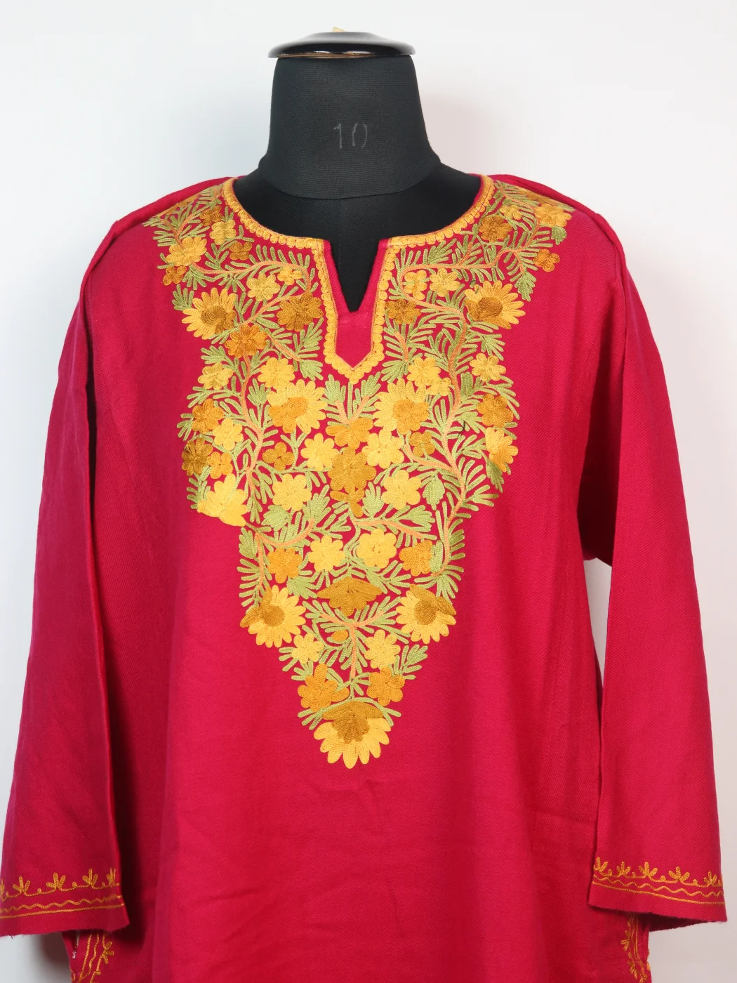 Rani Kashmiri Pheran With Aari Embroidery in Cashmilon | Pink - Image 2