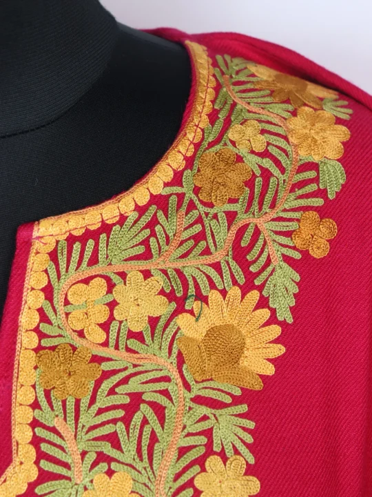 Rani Kashmiri Pheran With Aari Embroidery in Cashmilon | Pink - Image 3