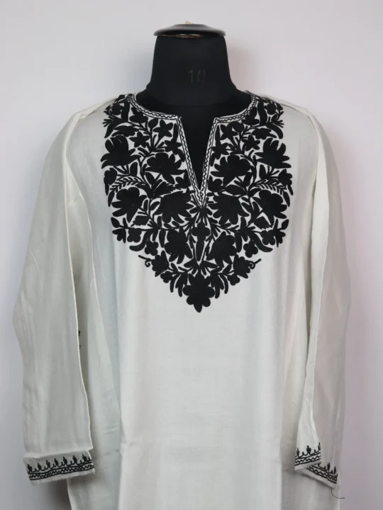 Kashmiri Pheran Ruqaiya in White Cashmilon with Aari Embroidery - Image 2