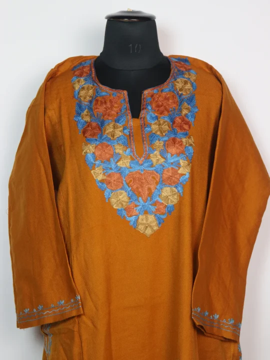 Adeeba Kashmiri Pheran in Cashmilon with Aari Embroidery | Yellow - Image 2