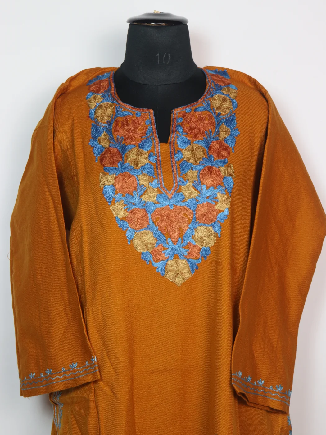 Adeeba Kashmiri Pheran in Cashmilon with Aari Embroidery | Yellow - Image 2
