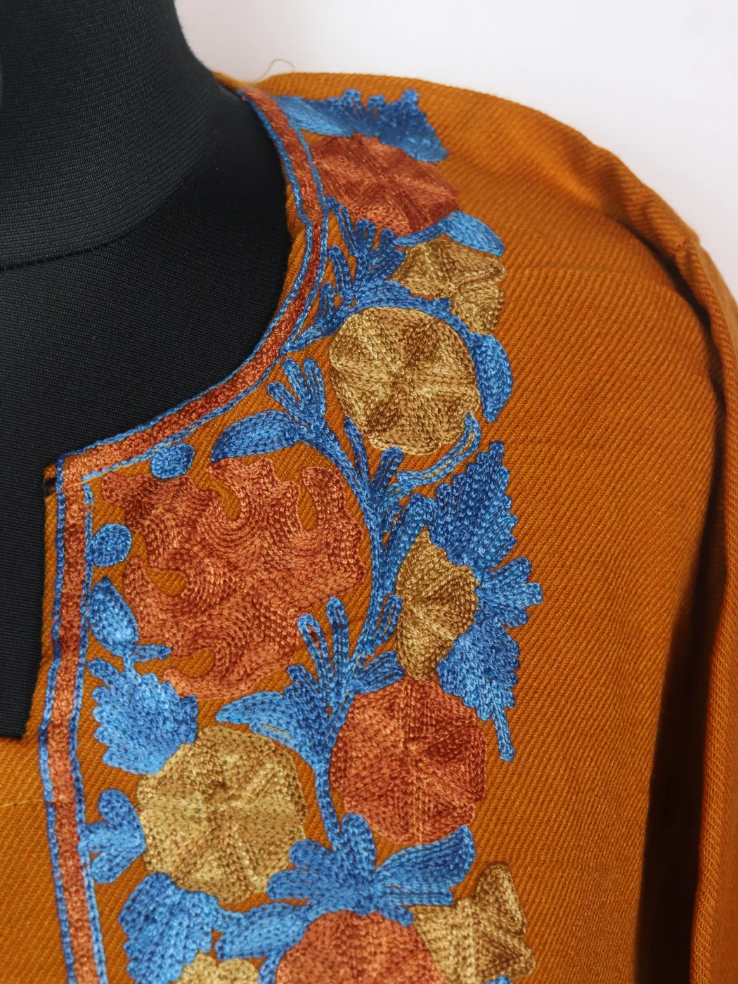 Adeeba Kashmiri Pheran in Cashmilon with Aari Embroidery | Yellow - Image 3