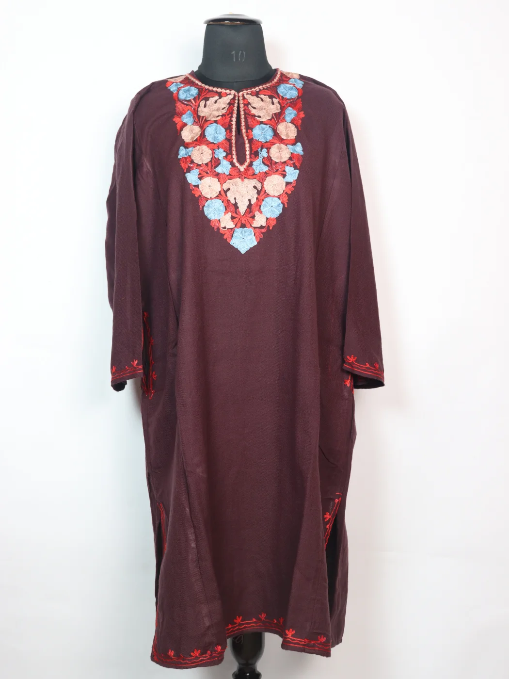 Raihana Kashmiri Pheran with Aari Embroidery in Maroon Cashmilon