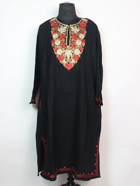 Taskeen Kashmiri Pheran in Black Cashmilon with Aari Embroidery