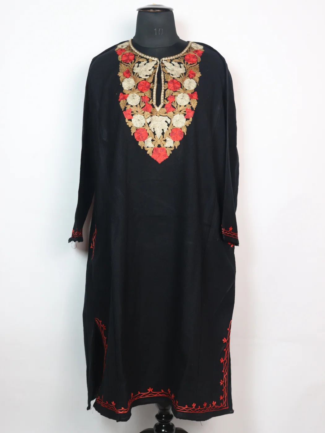 Taskeen Kashmiri Pheran in Black Cashmilon with Aari Embroidery