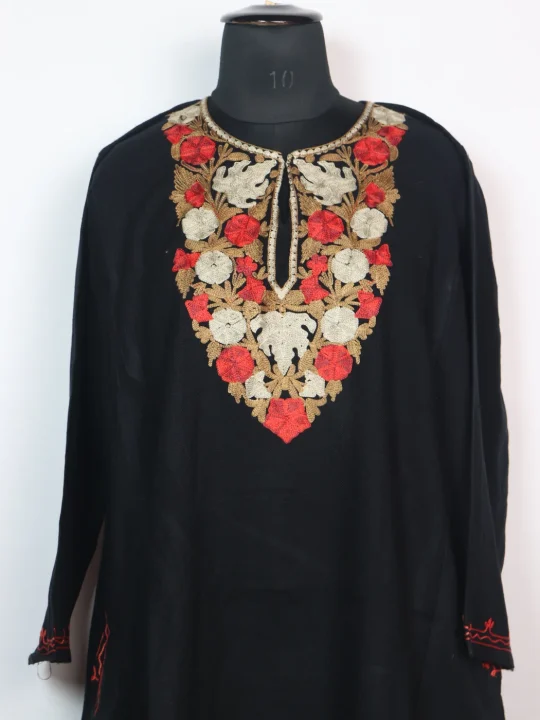 Taskeen Kashmiri Pheran in Black Cashmilon with Aari Embroidery - Image 2