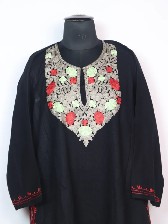 Rafia Kashmiri Pheran with Aari Embroidery in Blue Cashmilon - Image 2