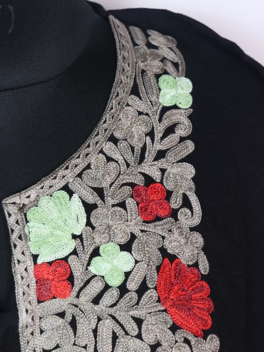 Rafia Kashmiri Pheran with Aari Embroidery in Blue Cashmilon - Image 3