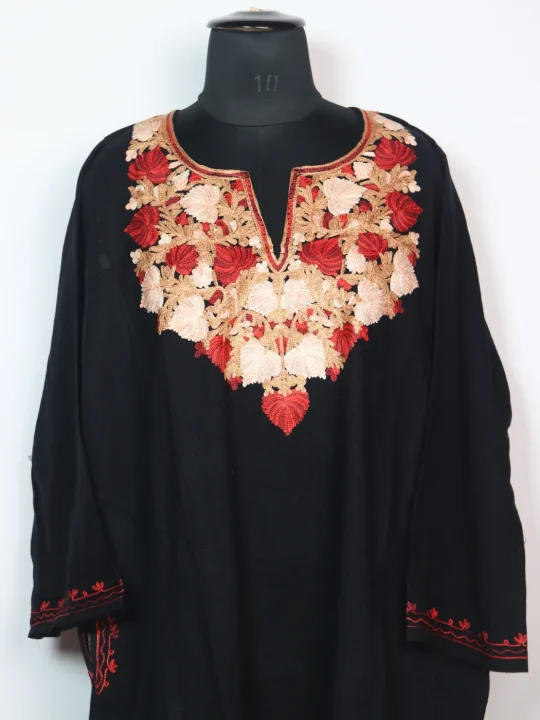 Kashmiri Pheran in Black Cashmilon with Aari Embroidery | Nausheeba - Image 2